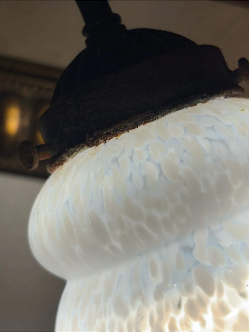 Vintage Glass Shade Table Lamp with Leaf Base